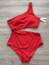 Victoria s Secret Cut-Out One Piece Swimsuit Ribbed Padded Flame Red Vacay Sz L