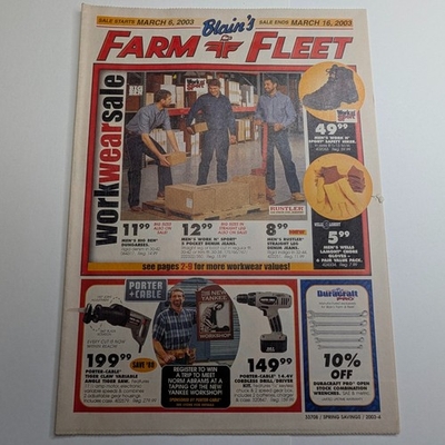 #ad 2003 Blain#x27;s Farm amp; Fleet Spring Workwear Sale Catalog Flyer Newspaper Ad IA $8.75