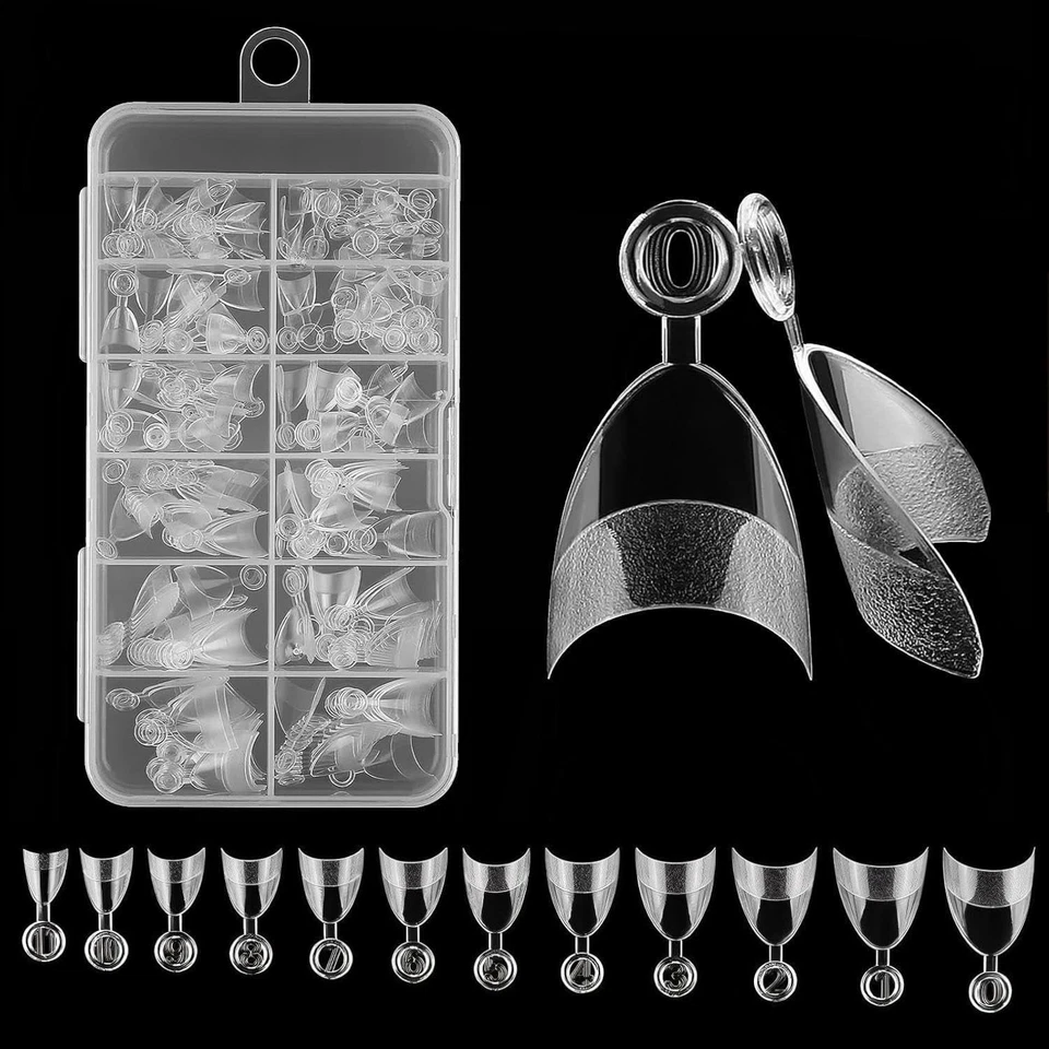 240PCS Short Almond Nail Tips – Half Matte Clear Acrylic False Nails, 12 Sizes