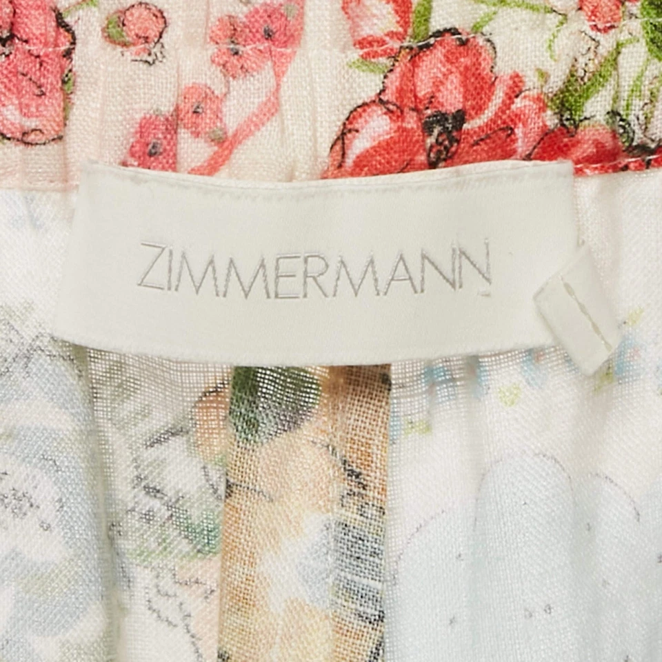 Zimmermann Multicolor Floral Print Clover Patchwork Linen Cuffed Trousers M - image 4 of 4