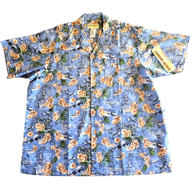 US Navy Hawaiian Shirt Mens XL Eagle Crest Kamp Shirt Jets Ships Floral NWT - Image 1 of 4