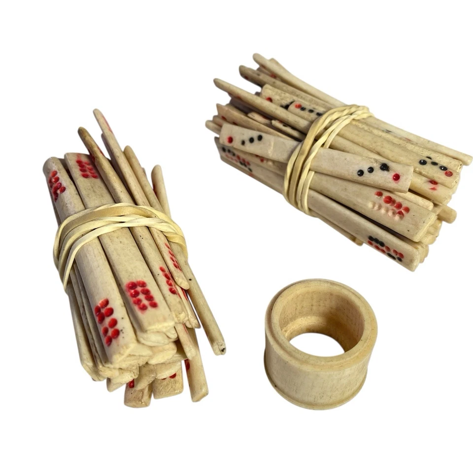 Très ANCIEN XIXe JEU de MAH-JONG Jeton Os& Dos Bambou Dans Son Coffret En Tôle - Photo 4/4