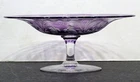 Signed STEUBEN Antique AMETHYST Engraved Cut Glass GRAPE & FLOWER #2760 Compote