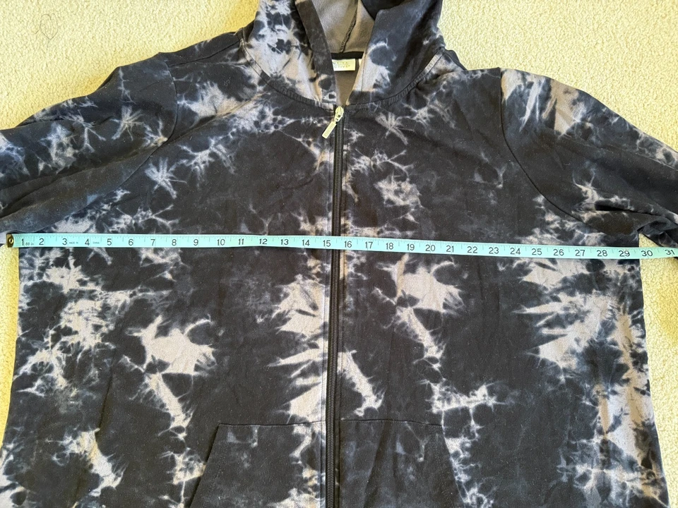 D & Co. Women 3XL Tie-Dye Zip-Up Hoodie Black & Gray Marble  Lightweight Jacket  - Image 3 of 4