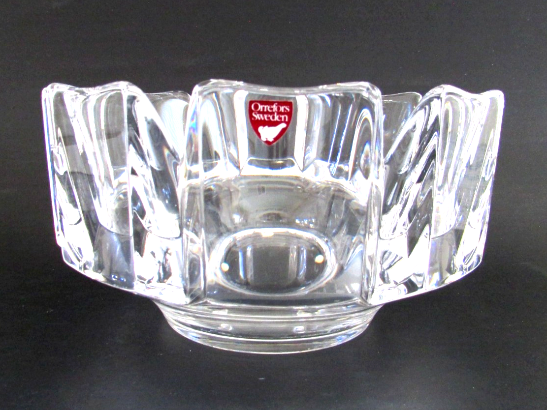 Vintage Orrefors Sweden Glass Crystal Corona Bowl 7.5