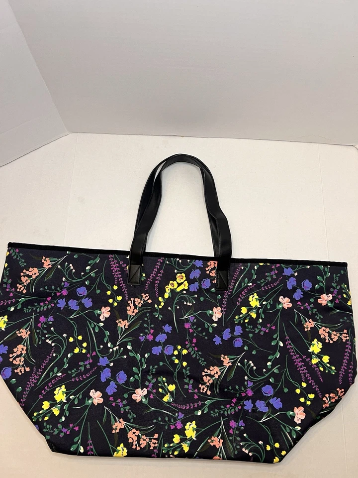 Bolso de Mano VICTORIA'S SECRET Grande Nylon Negro Floral Cartera Foto 4 de 4