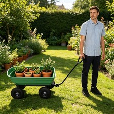 4 Wheels Garden Dump Cart Heavy Duty Utility Yard Transport Trolley For Outdoor