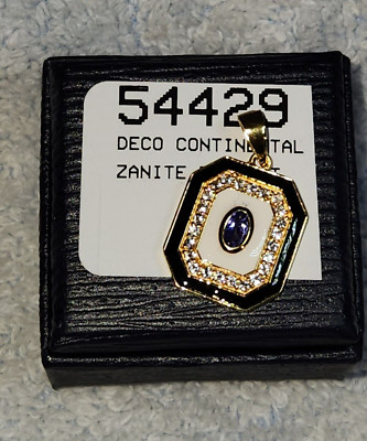 NIB Stauer #54429 14k Gold Finish 925 Silver Tanzanite Deco Continental Pendant
