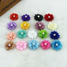 30 X Satin Ribbon Flower Crafts Pearl Bead Adorn DIY Clothing Accessory Wedding