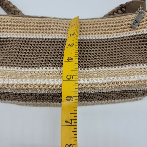 Lina Beige Brown Striped Crochet Purse Handbag Braided Strap Excellent Condition - Picture 7 of 8