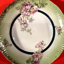 ANTIQUE BOWL HAND DECORATED 9 5/8" RAISED FLORAL DESIGNS BRUSHED GOLD PORCELAIN