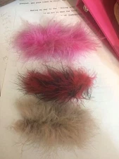 (1) BLACK, Pink, Gray, Red/Blk or Beige/Blk Marabou Feather Metal Hair Barrette 