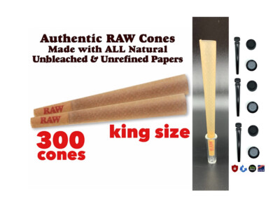 RAW classic king size cone (300PK)+1 glass cone tip+3 philadelphia tube