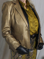 Womens Leather Blazer Jacket Gold 8-m Lambskin Shiny Vintage 80s 90s Mob Wife