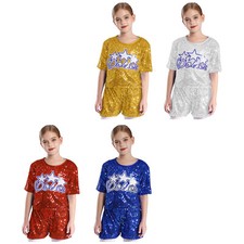 Kids Girls Sets School Sports Tops With Shorts Sweatsuit Dancewear Jogging Gym
