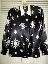 LOUIS FERAUD BLOUSE BUTTON FRONT LONG SLVE BLACK WHITE SIZE 10  VTGE GERMANY