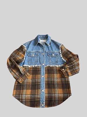Bershka Denim Plaid Jacket Shacket Sz S