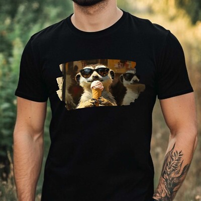 Meerkat Eating Ice Cream Print Cotton Mens T-Shirt Size XS to 5XL