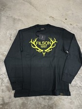 NWT Filson Waffle Knit Thermal Crewneck Long Sleeve Gray Yellow Mens Medium Elk