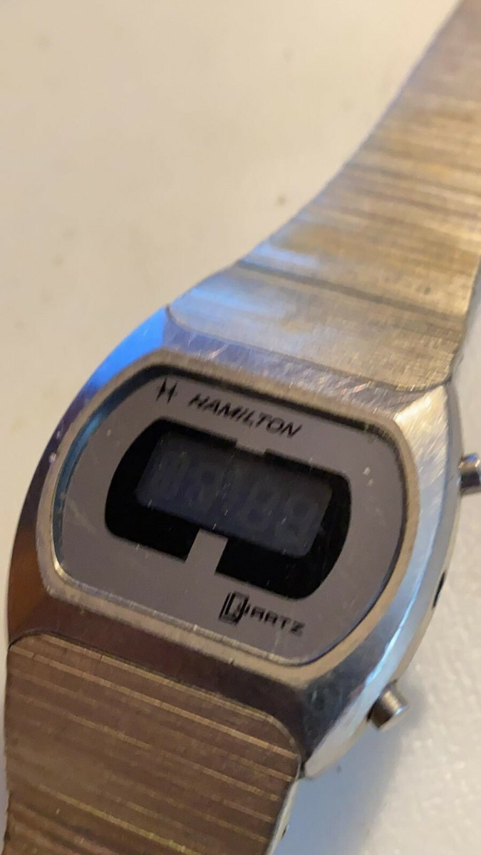 Rare Vintage Mens SILVER TONED Hamilton quartz LCD digital watch