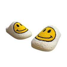 Unbranded Women's White Faux Fur Happy Face Clog Shoes Sz 41- 42