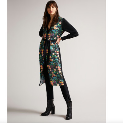 Tilja Longline Woven Front Cardigan Size 4 NWT