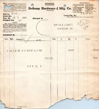 1922 Billhead -Belknap Hardware & Mfg Co, Louisville, KY - for Horse Clipper