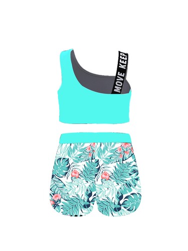 2PCS Kids Girls Sport Dance Outfit Crop Top Shorts Gym Yoga Sportswear Costume - Picture 23 of 40