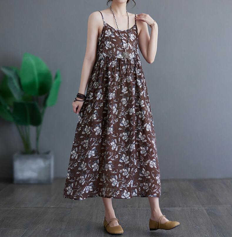 Women Fashion Summer Retro Sweet Printed spaghetti strap Dress A-line Beach  Maxi | eBay