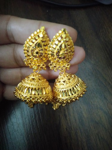 Indian South Indian Gold Toned Traditional Jhumka Jhumki Wedding Earrings - Picture 2 of 6