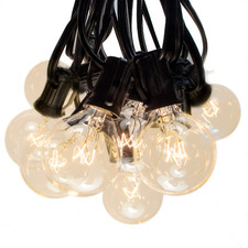 G40 Clear Globe Patio Outdoor String Lights with Black Wire. 10  , 25  , 50  , 100  
