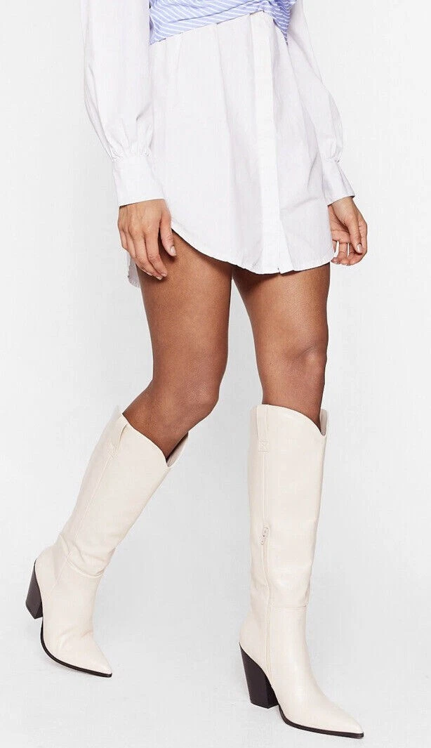 Cream knee high boots best sale uk