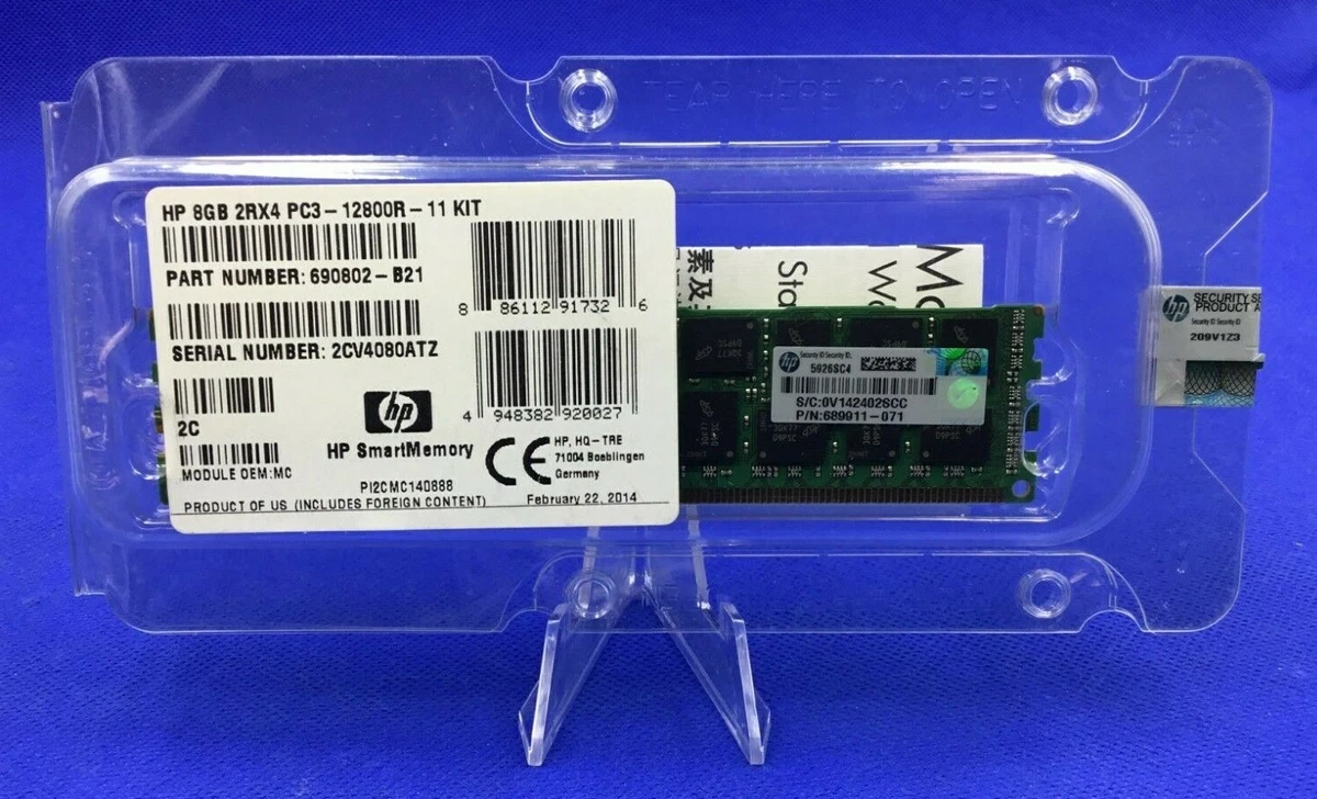 F/S 689911-071 HP 8GB (1X8GB) 2RX4 PC3-12800R MEMORY G8 698807-001