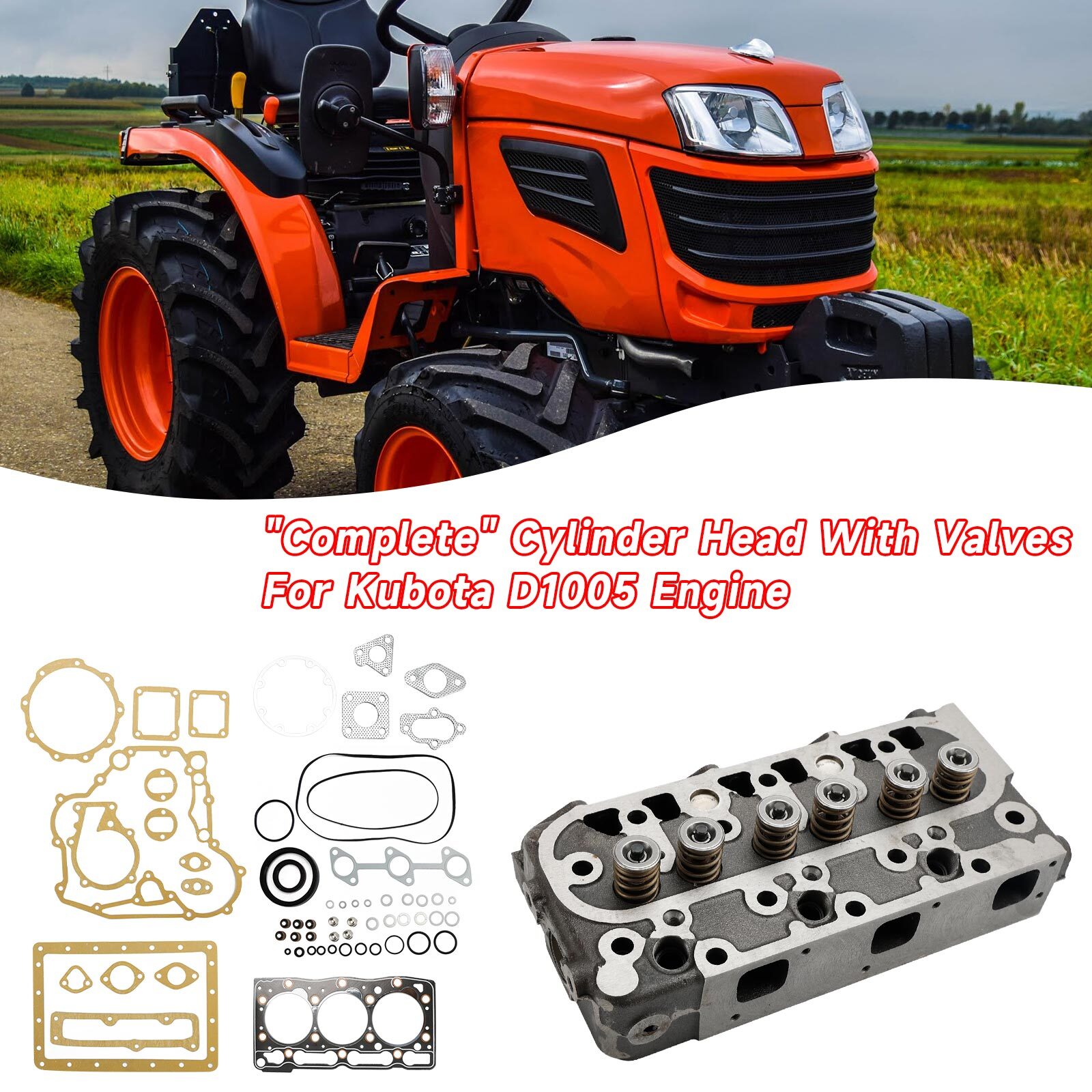 Complete Cylinder Head With Valve Spring & Full Gasket Kit FIT Kubota D1005
