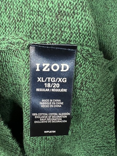 IZOD Boy’s Christmas Green Quarter Zip Knit Sweater 100% Cotton Size XL 18/20 - Picture 7 of 9