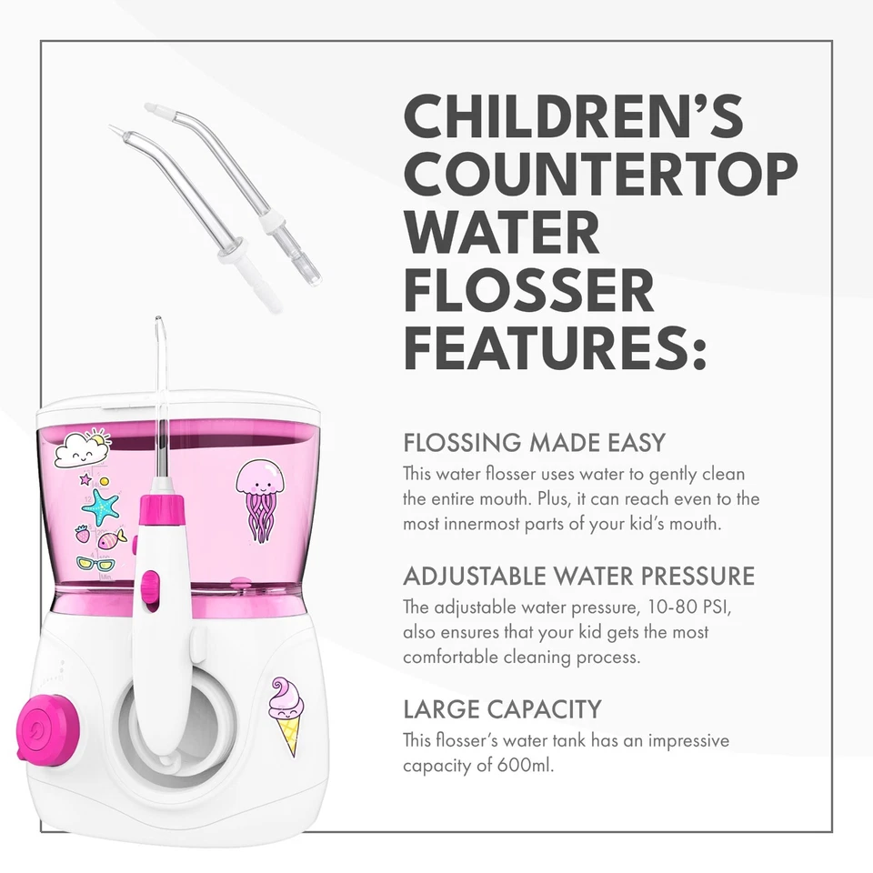 Children Countertop Oral Irrigator –Portable Kid Teeth Dental Water Flosser Pink - Image 2 of 4