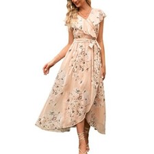 BerryGo Womens Wedding Ruffle Maxi Dress Wrap V Neck Bridesmaid Long Flowy Small