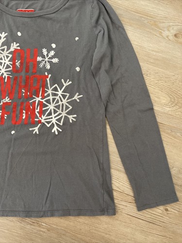 Children's Long Sleeved Pajama Top-"Oh What Fun" Gray with White Snowflakes - Picture 4 of 6