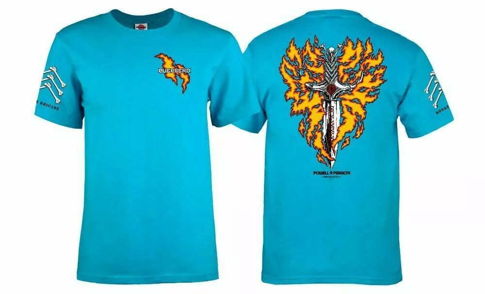 Powell Peralta BONES BRIGADE Tommy Guerrero FLAMING DAGGER T Shirt TURQUOISE