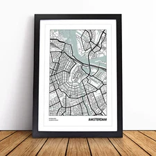 Map Amsterdam Netherlands Framed Canvas Wall Art Print Poster Picture
