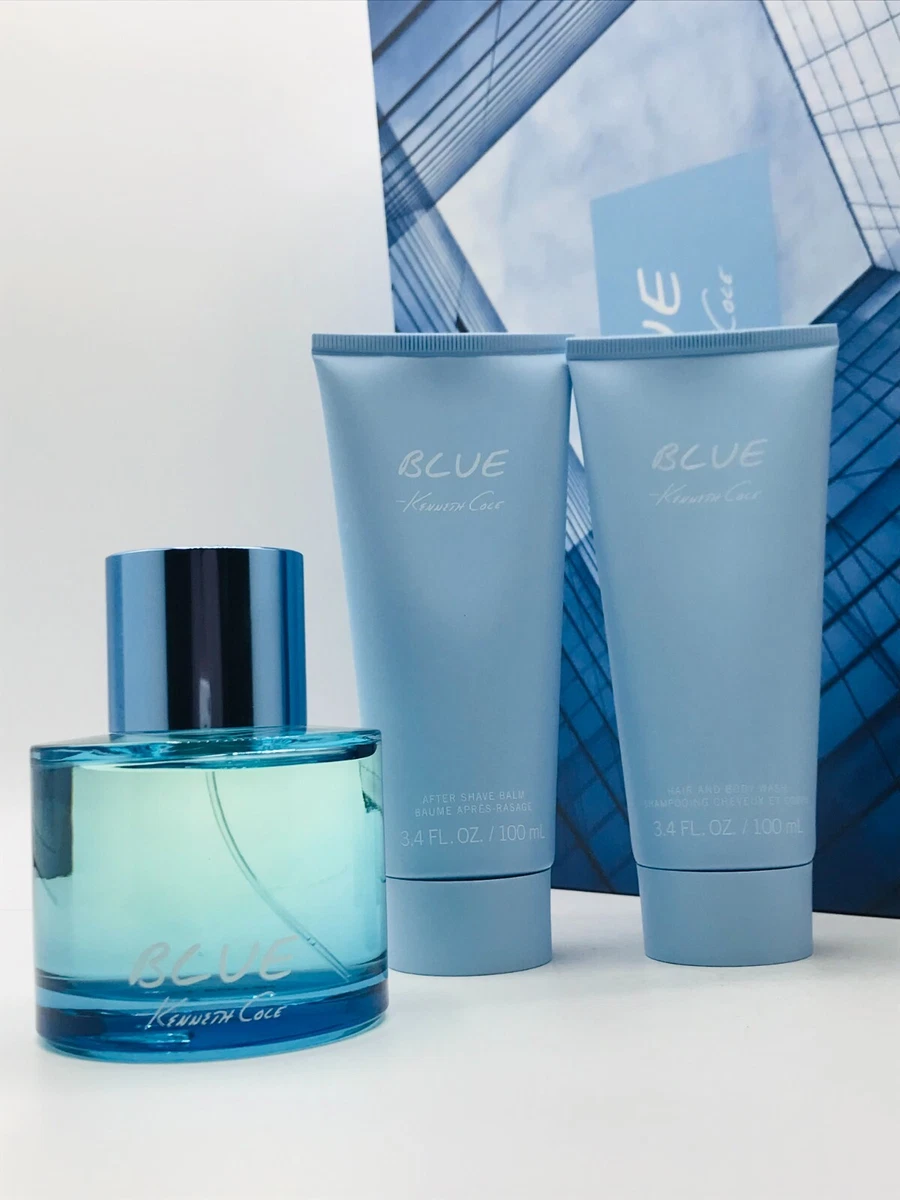 Kenneth Cole Blue 3pc Set Cologne Spray 3.4 oz Body Wash And After Shave