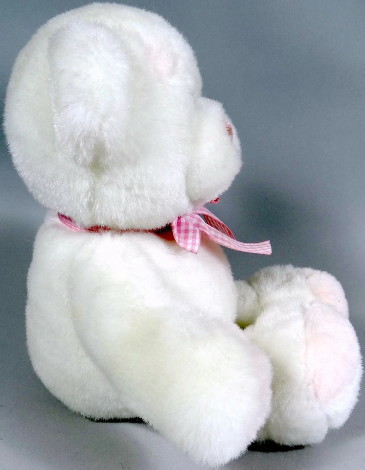 婴儿高达毛绒泰迪熊白色粉红色格子领结复古 1992 年无损坏 — 第 4/4 张图片