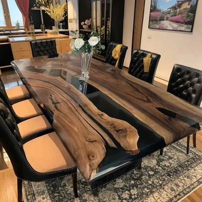 Contemporary Black Epoxy Dining Table | Luxury Resin Wood Furniture