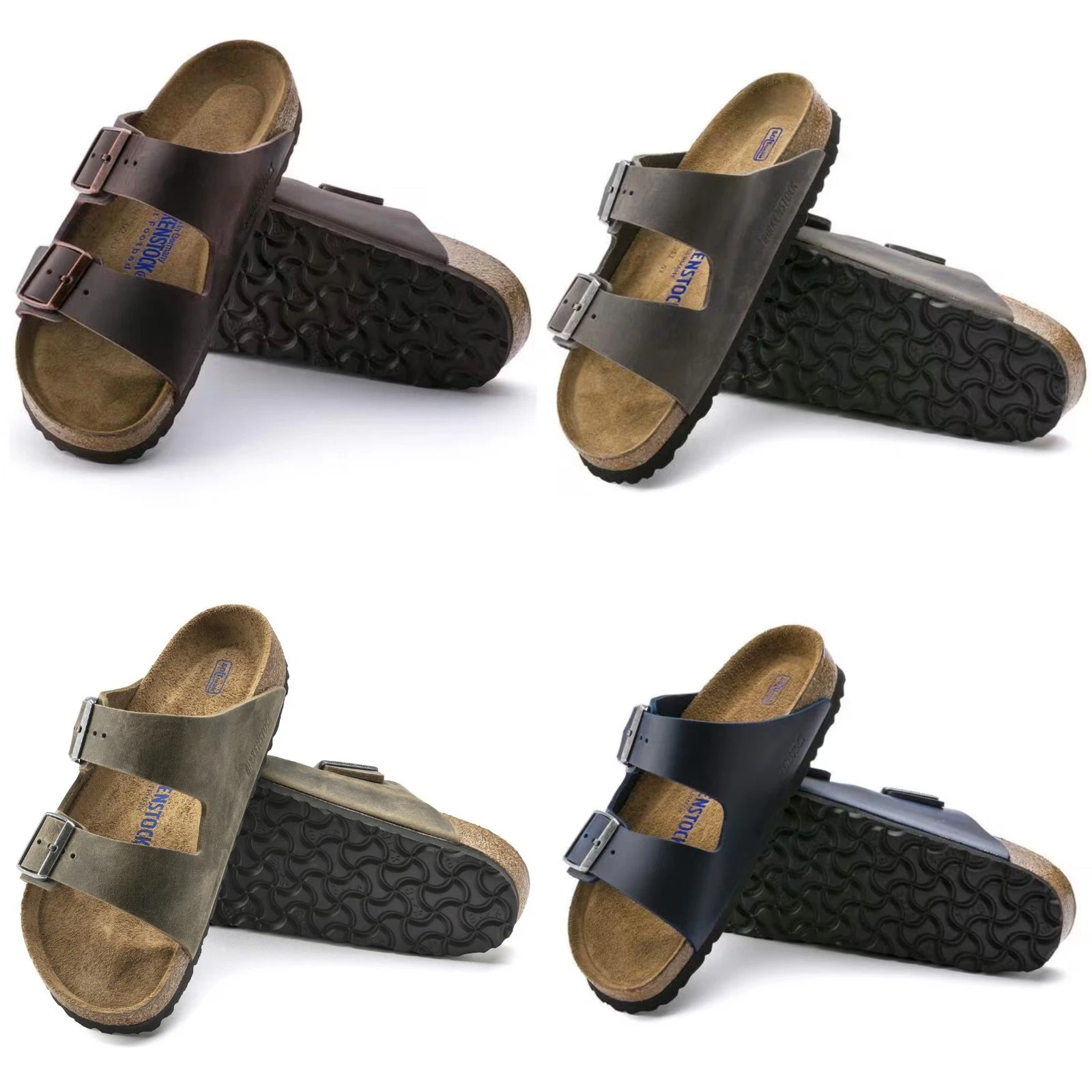 Birkenstock Arizona Oiled Leather Habana/ Iron/ Khaki/ Blue Select Size Sandals