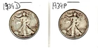 LOT/2 1939 P & D Silver Standing Liberty 50 Cent HALF-DOLLAR FULL RIM UNGRADED