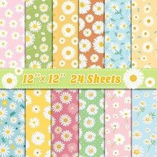 24 Sheets Daisy Scrapbook Paper 12x12 Inch Double Sided Flower Pattern