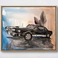 Maria Art Black Mustang GT350 14x11 CANVAS BOARD Abstract Expression ORIGINAL