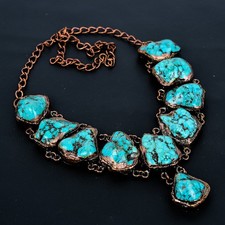 Turquoise Tumble Handmade Gemstones Copper Electroformed Necklace Jewelry