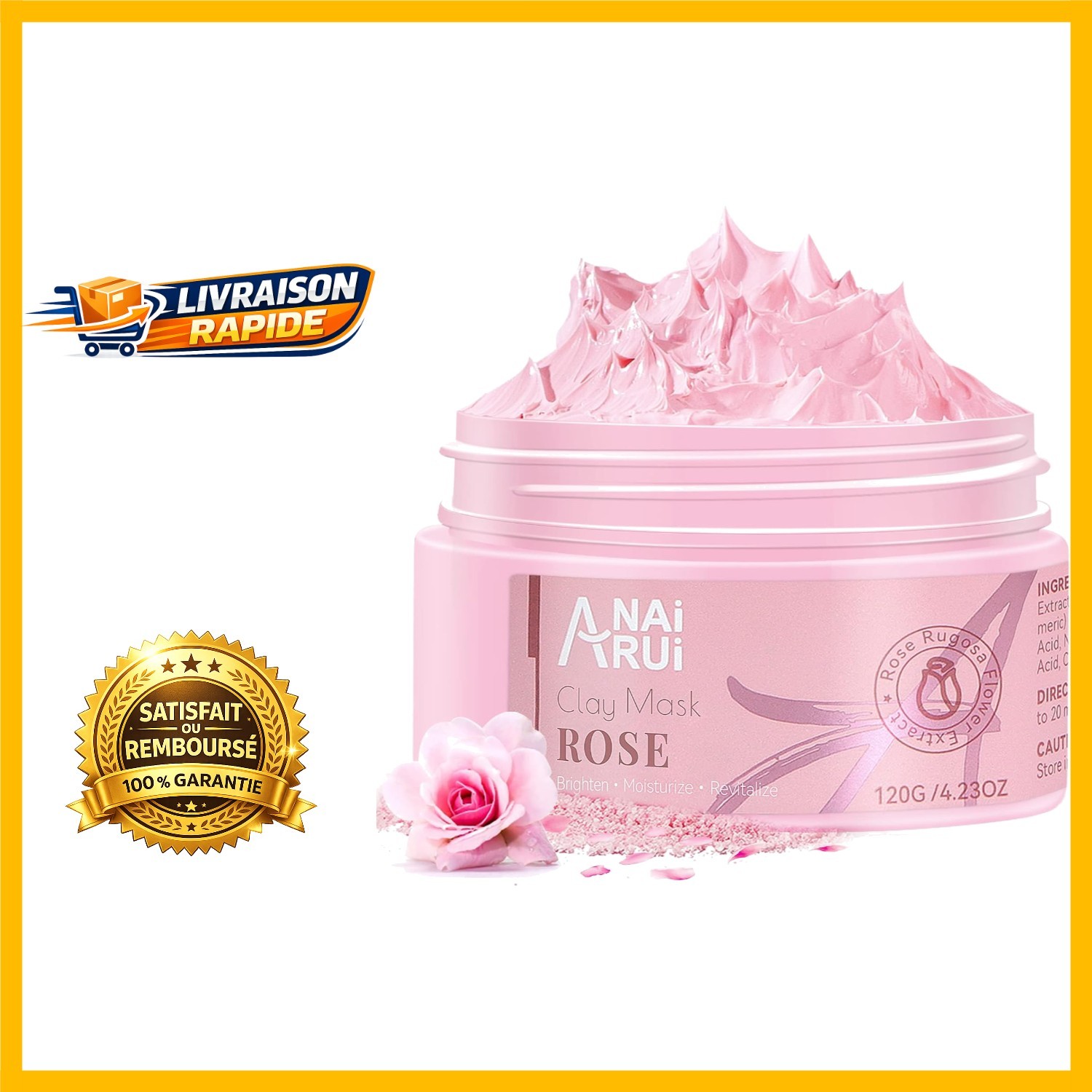 Masque rose exfoliation douce au collagène repulpant pour lisser le grain de peau