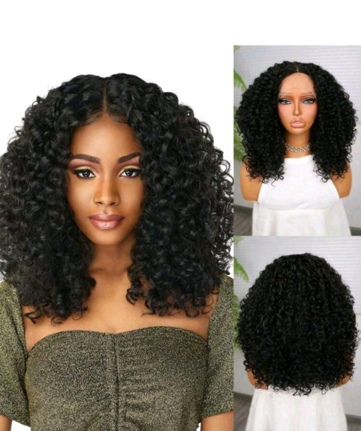 Peluca rizada frontal de encaje hecha a medida, 16 pulgadas, fibra sintética cabello suave